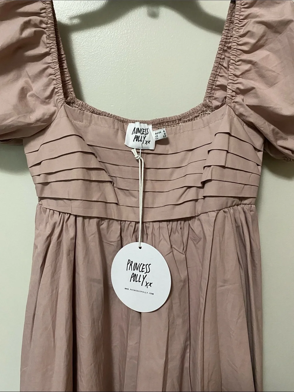 Princess Polly Dusty Pink Puff Sleeve Pleated Babydoll Dress - Picture 2 of 3